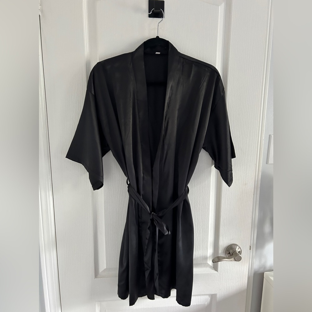 Black Satin robe with belt - size M